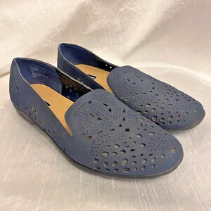 Black Rivet Navy Blue Faux Leather Slip On Loafers Flats Womens Size 8.5 Wide